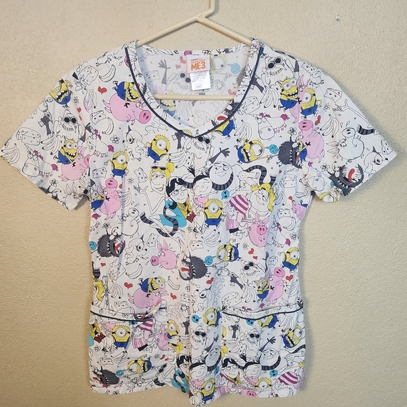 Despicable Me Tops - Despicable Me 3 Cartoon Minions Scrub Top Small (5303)